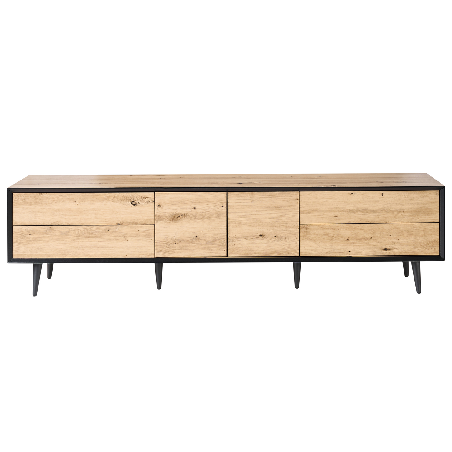 LoftCraft TV Stand Light Brown MDF 2 Door 4 Drawers Cabinet With Metal Legs Modern Design