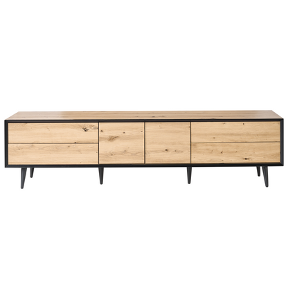 LoftCraft TV Stand Light Brown MDF 2 Door 4 Drawers Cabinet With Metal Legs Modern Design