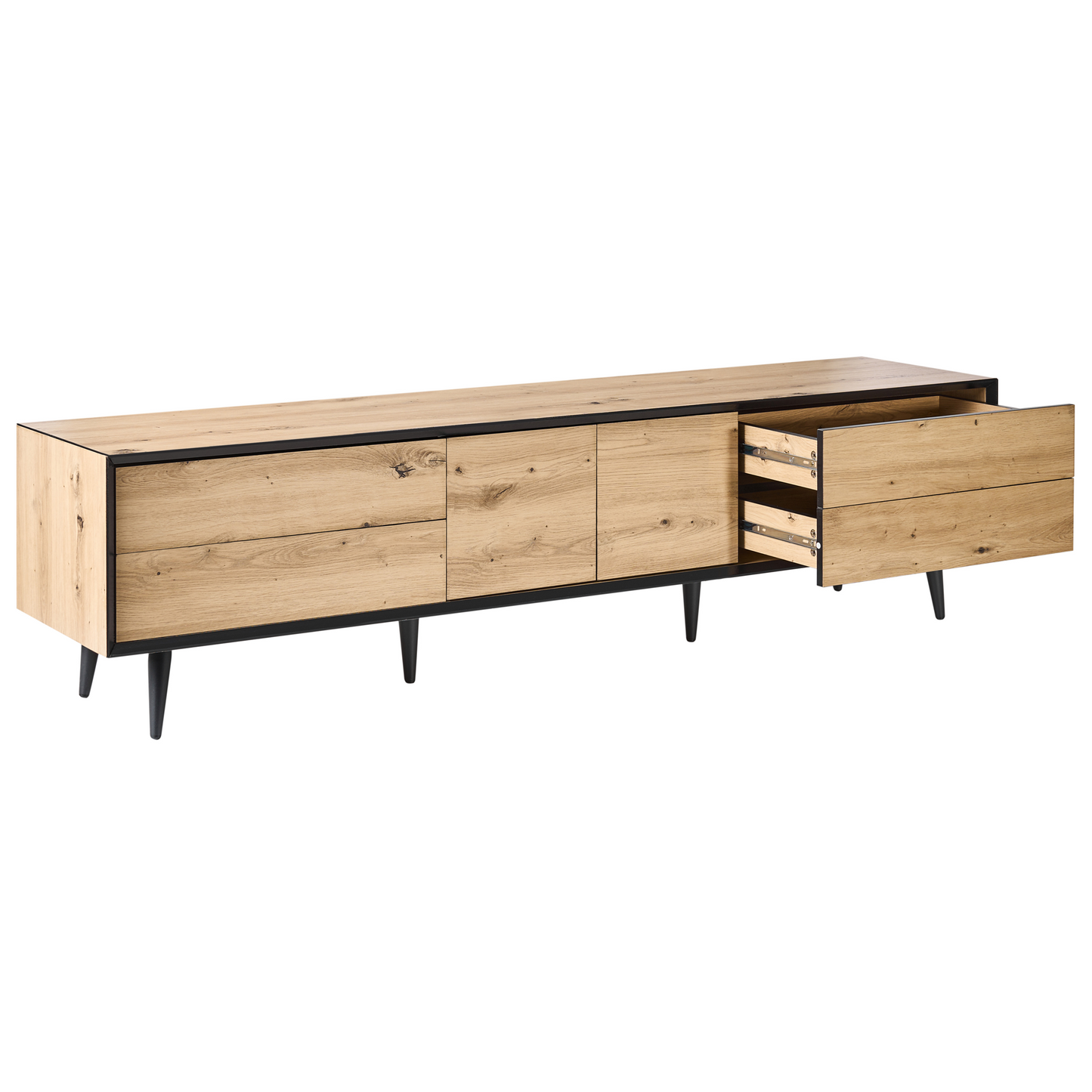 LoftCraft TV Stand Light Brown MDF 2 Door 4 Drawers Cabinet With Metal Legs Modern Design