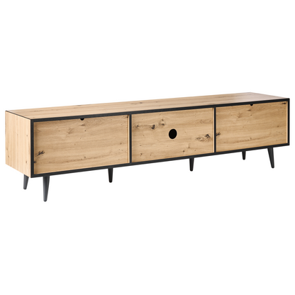 LoftCraft TV Stand Light Brown MDF 2 Door 4 Drawers Cabinet With Metal Legs Modern Design