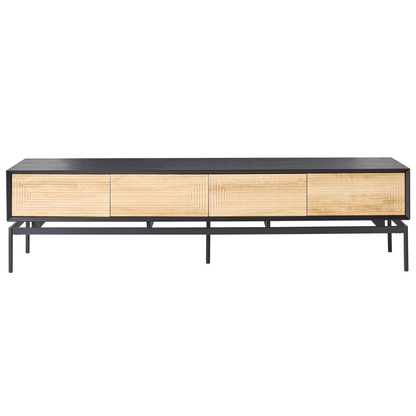 LoftCraft TV Stand Light Brown MDF With Metal Legs 2 Doors 4 Drawers
