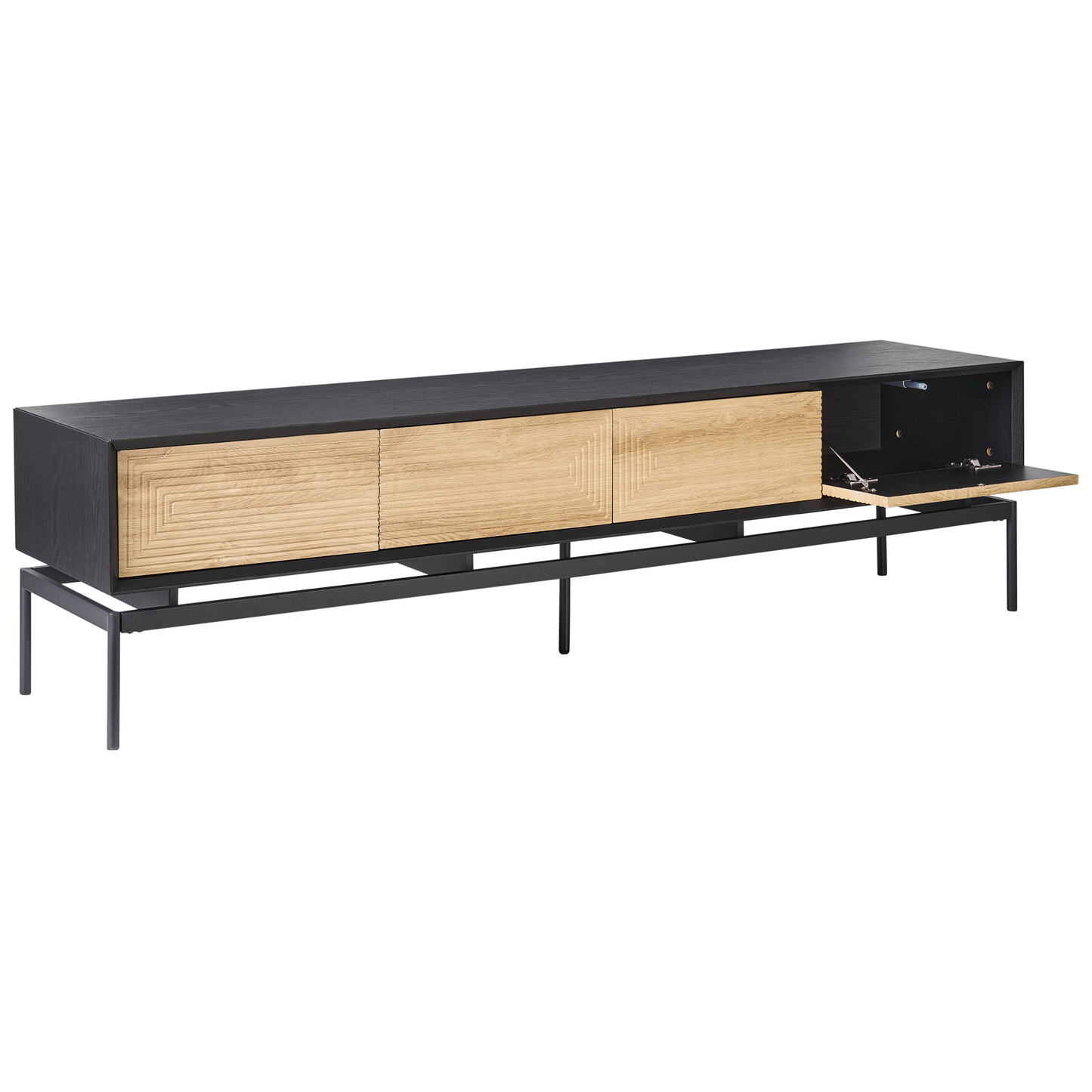 LoftCraft TV Stand Light Brown MDF With Metal Legs 2 Doors 4 Drawers