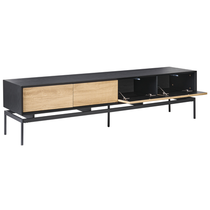 LoftCraft TV Stand Light Brown MDF With Metal Legs 2 Doors 4 Drawers