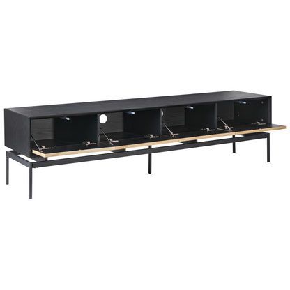 LoftCraft TV Stand Light Brown MDF With Metal Legs 2 Doors 4 Drawers