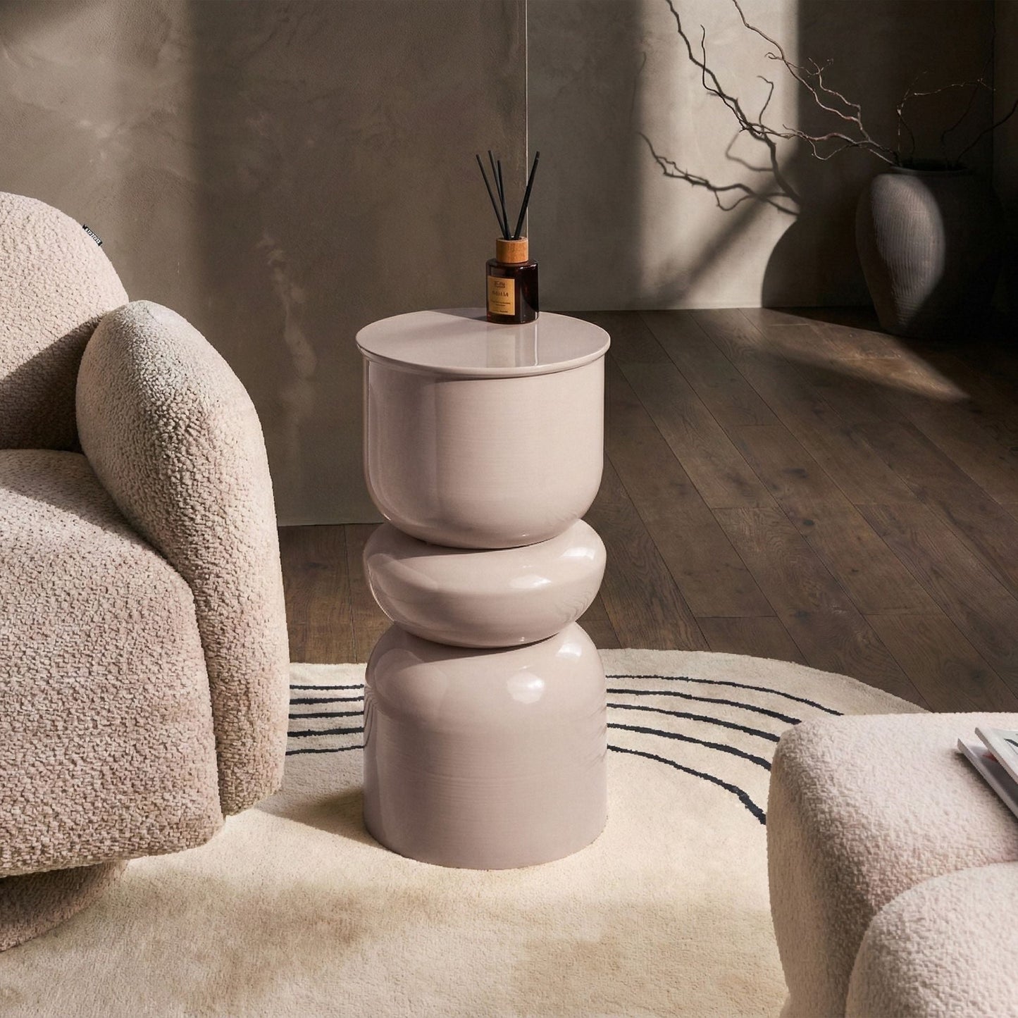 Accent Side Table Light Beige Iron Painted