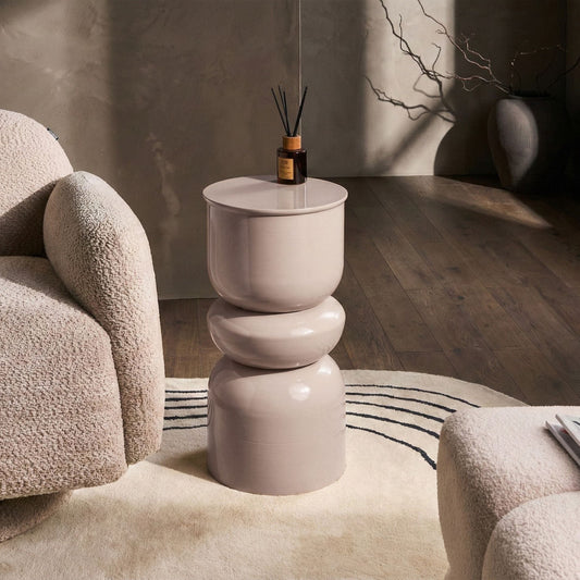 Accent Side Table Light Beige Iron Painted