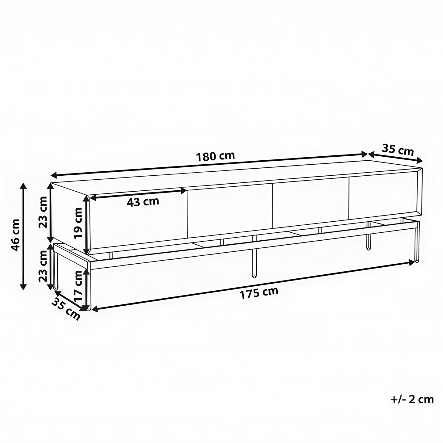 LoftCraft TV Stand Light Brown MDF With Metal Legs 2 Doors 4 Drawers