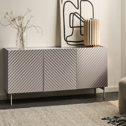 NovaLux Three Door Sideboard Light Beige MDF Cabinet Metal Legs