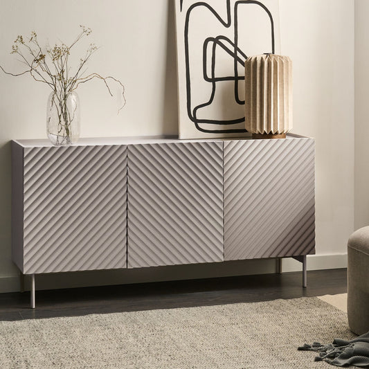 NovaLux Three Door Sideboard Light Beige MDF Cabinet Metal Legs