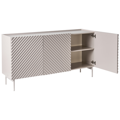 NovaLux Three Door Sideboard Light Beige MDF Cabinet Metal Legs