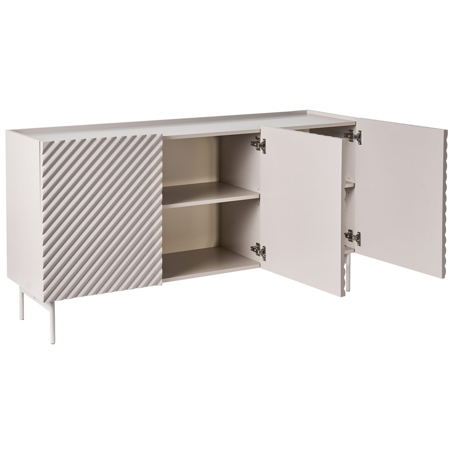 NovaLux Three Door Sideboard Light Beige MDF Cabinet Metal Legs