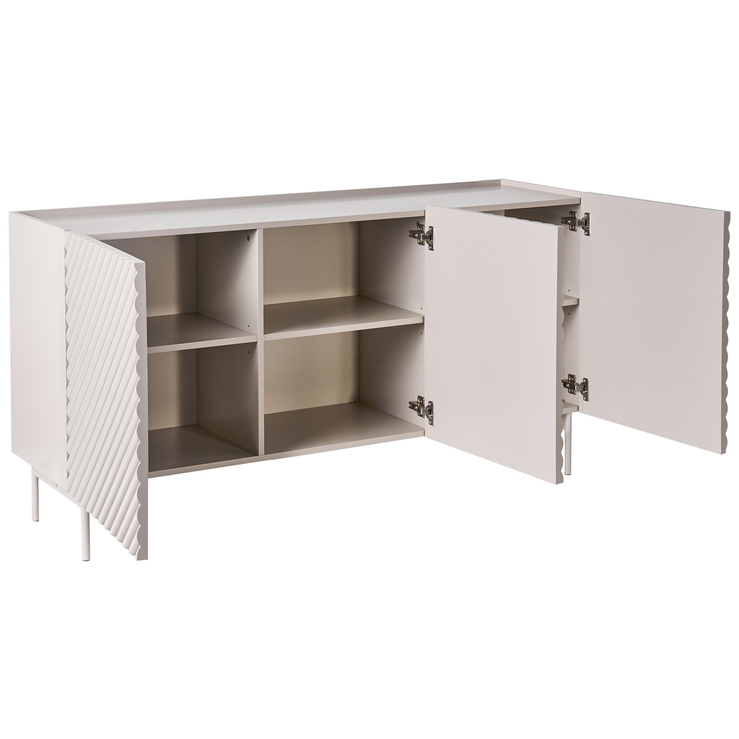 NovaLux Three Door Sideboard Light Beige MDF Cabinet Metal Legs