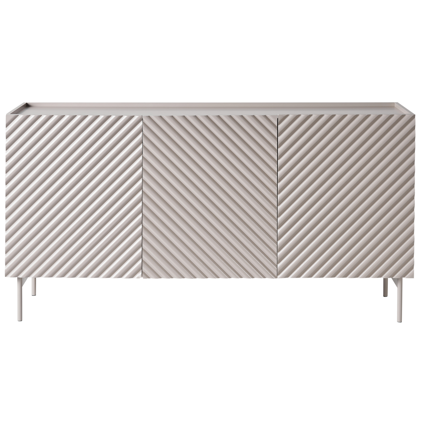 NovaLux Three Door Sideboard Light Beige MDF Cabinet Metal Legs