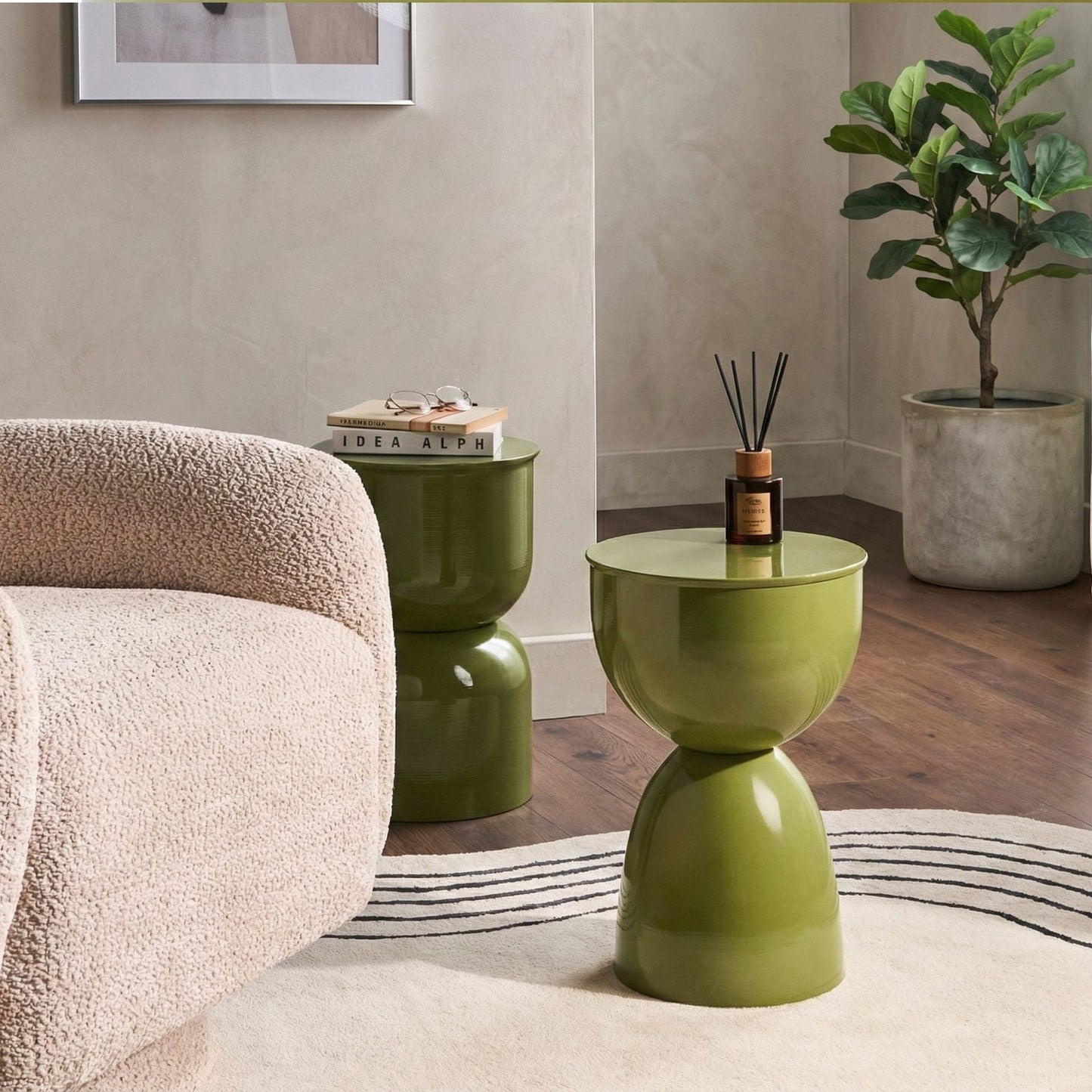 Home Olive Green Iron Accent Side Table For Living Room And Bedroom Minimalist Durable Indoor Use