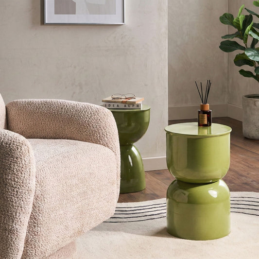 Olive Iron Home Accent Side Table Olive Green Painted Indoor Living Room Bedroom