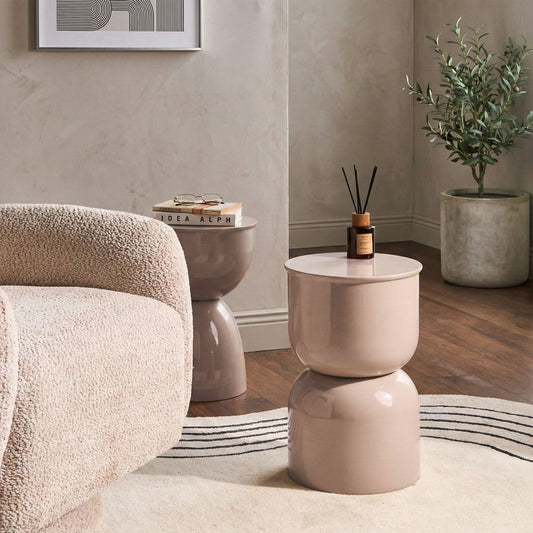 Accent Side Table Light Beige Iron Painted Indoor Living Room Bedroom