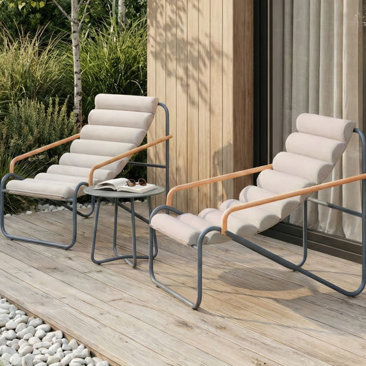 Lounge Set Dark Grey Steel Frames 2 Seater Chairs And Table