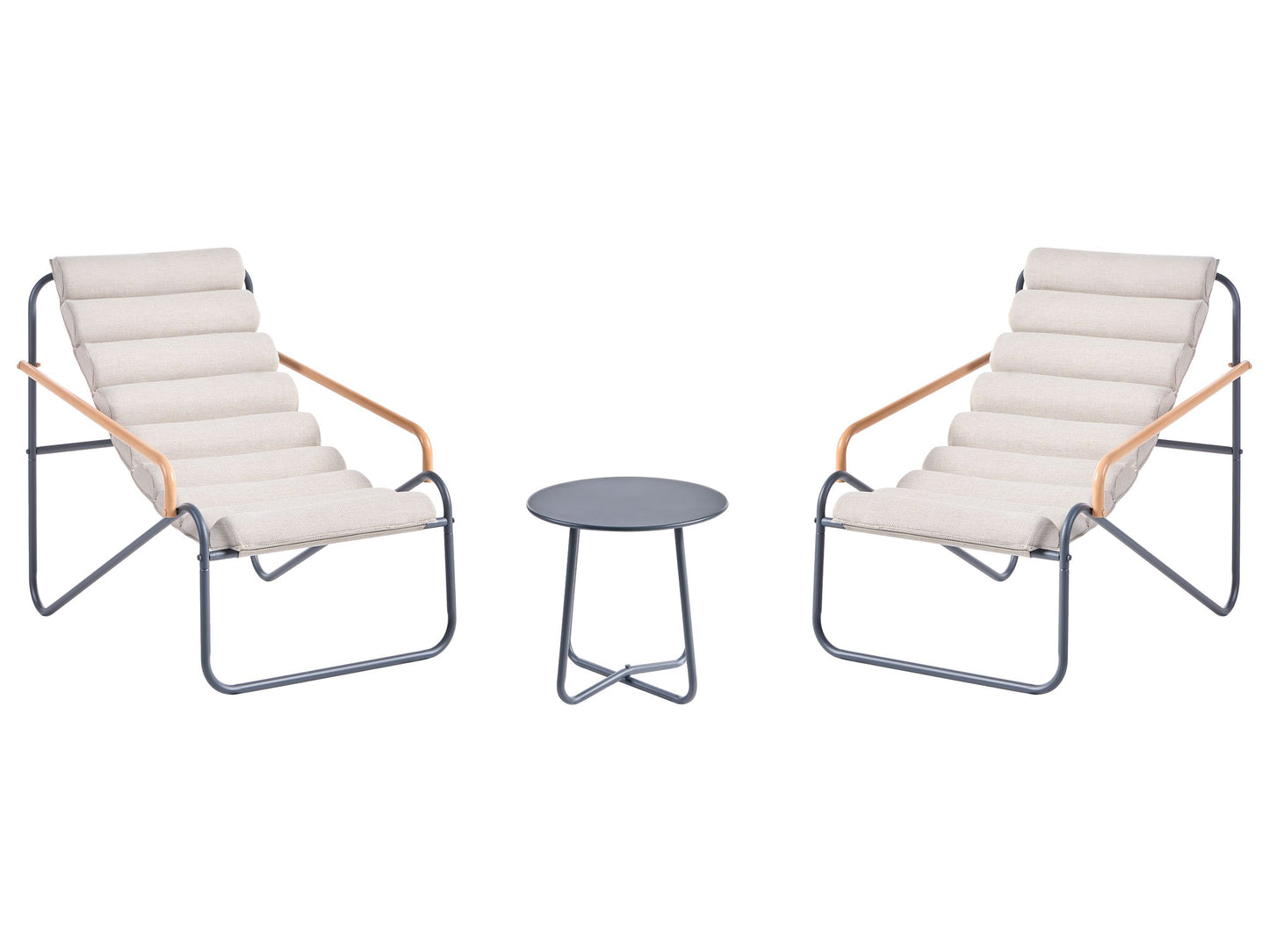 Lounge Set Dark Grey Steel Frames 2 Seater Chairs And Table