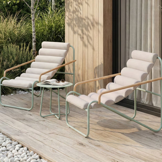 Outdoor 2 Seater Lounge Set Green Steel Frame Sling Chairs