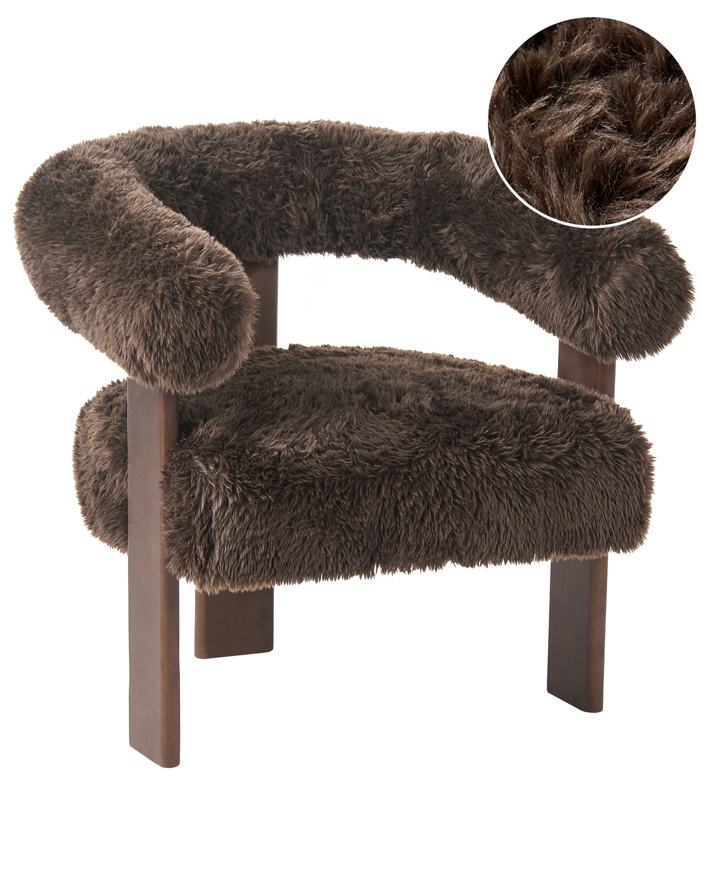 Armchair Faux Fur Dark Brown Retro With Wooden Legs