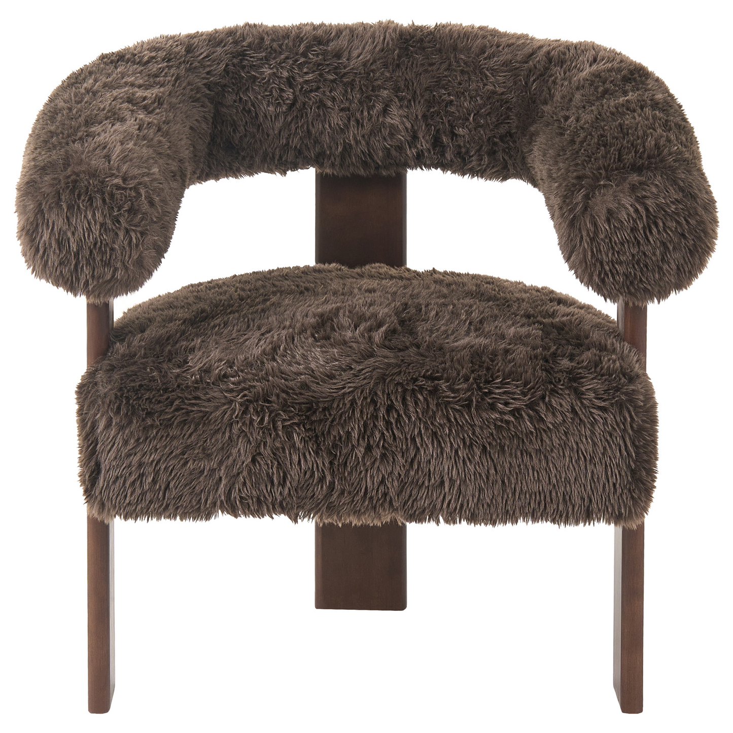 Armchair Faux Fur Dark Brown Retro With Wooden Legs