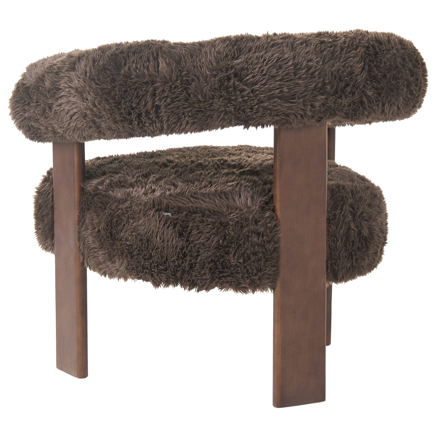 Armchair Faux Fur Dark Brown Retro With Wooden Legs