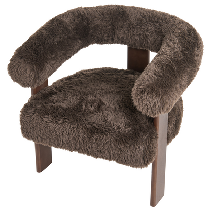 Retro Faux Fur Sofa Set 2 Seater Armchair Dark Brown