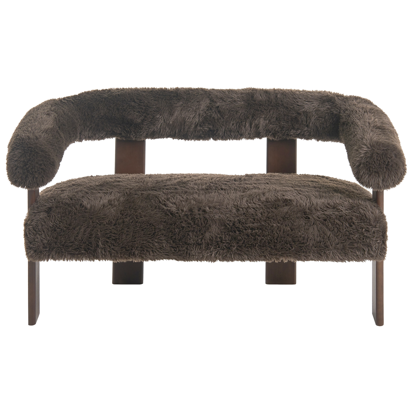Retro Faux Fur Sofa Set 2 Seater Armchair Dark Brown