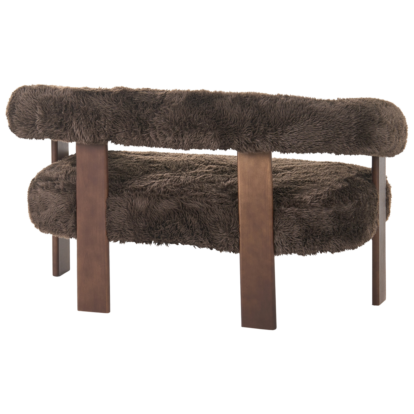 Retro Faux Fur Sofa Set 2 Seater Armchair Dark Brown