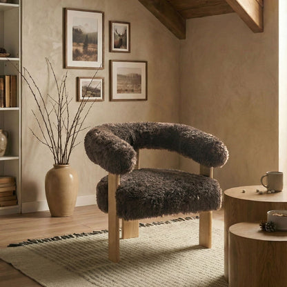 Armchair Dark Brown Faux Fur Upholstery Retro Design Legs