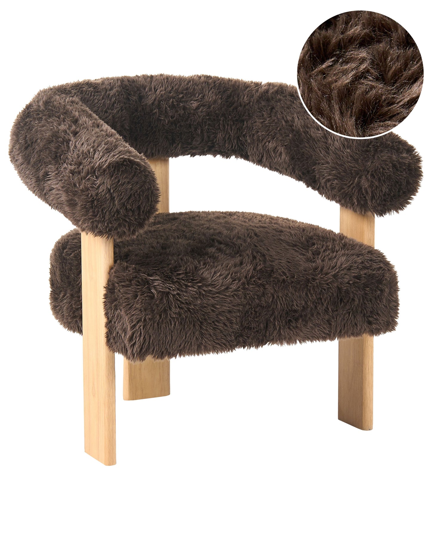 Armchair Dark Brown Faux Fur Upholstery Retro Design Legs