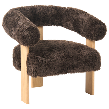 Armchair Dark Brown Faux Fur Upholstery Retro Design Legs