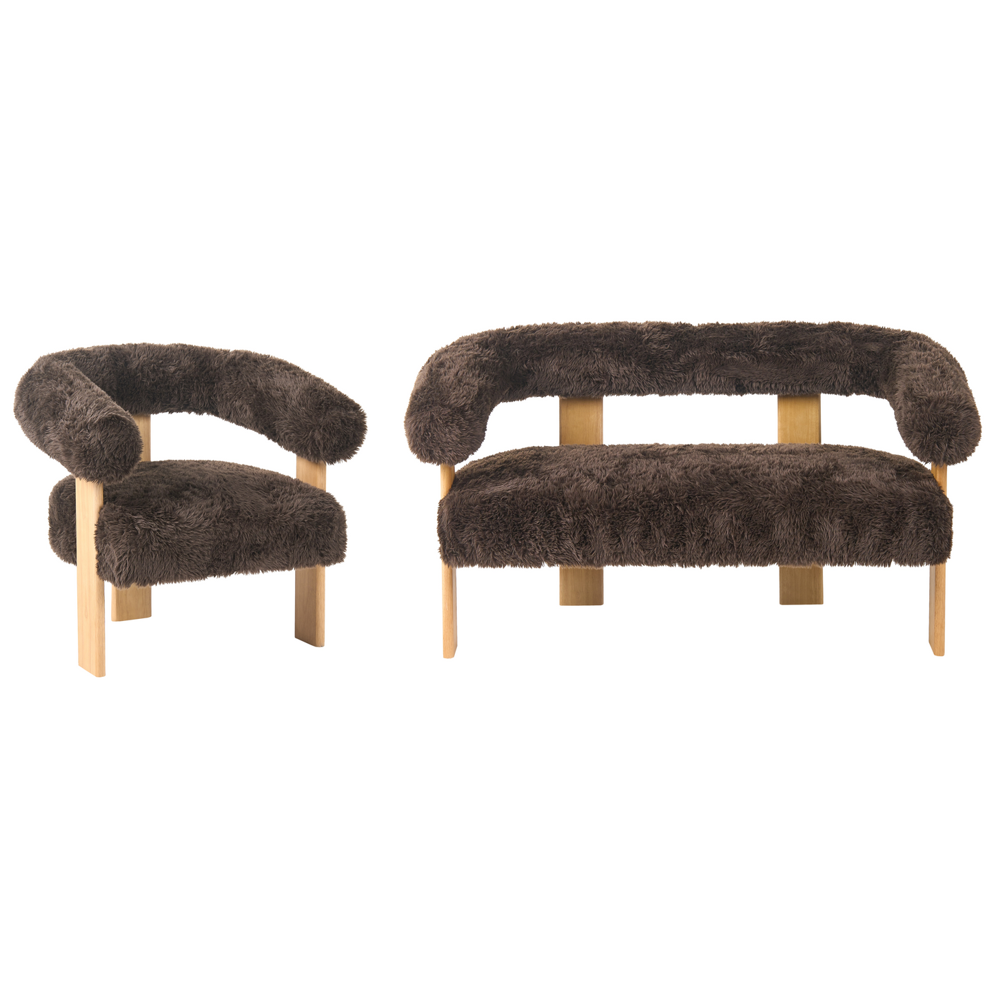 Dark Brown And Light Brown Faux Fur Sofa Set 2 Seater Chair