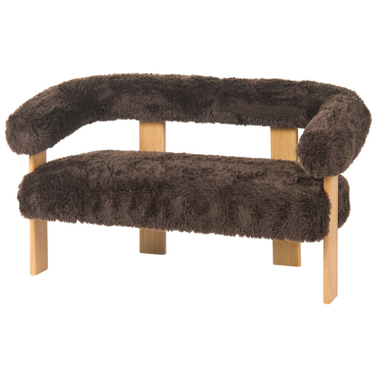 Dark Brown And Light Brown Faux Fur Sofa Set 2 Seater Chair