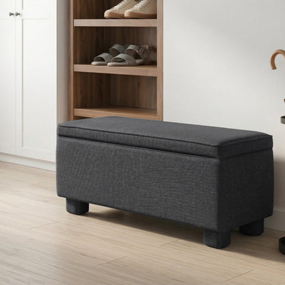 Storage Bench Black Fabric With Lift-Up Top and Wooden Legs