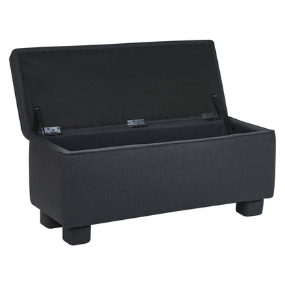 Storage Bench Black Fabric With Lift-Up Top and Wooden Legs