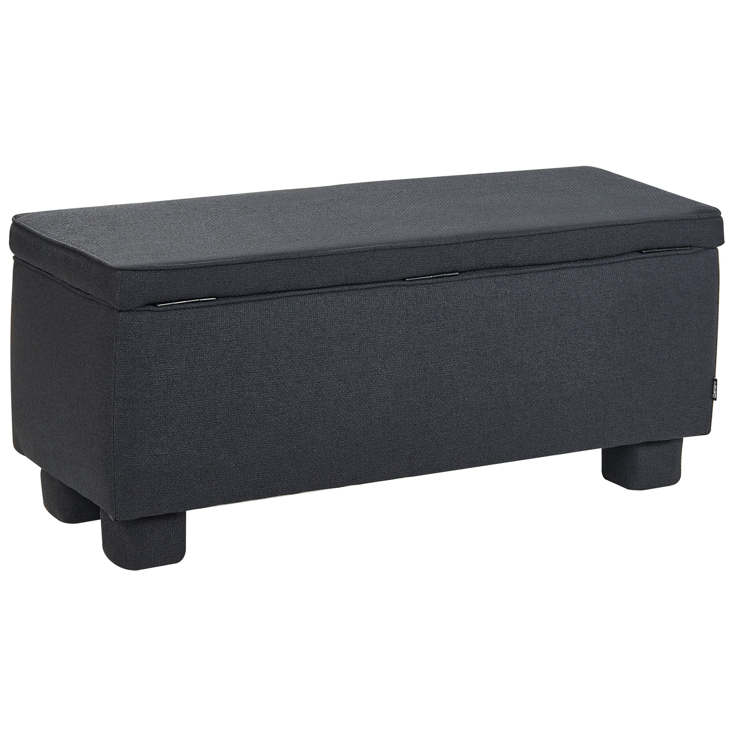 Storage Bench Black Fabric With Lift-Up Top and Wooden Legs