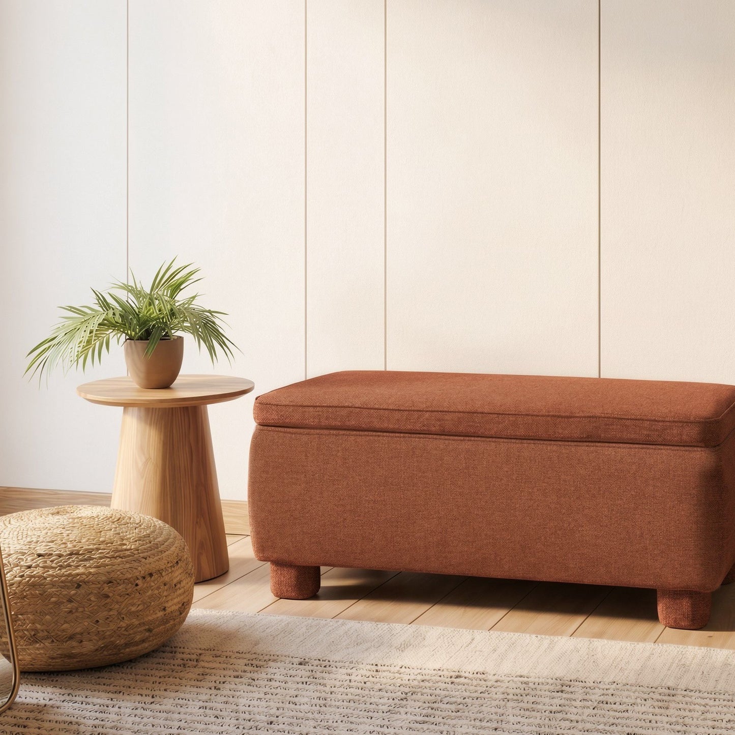 Golden Brown Fabric Storage Bench With Underseat Storage