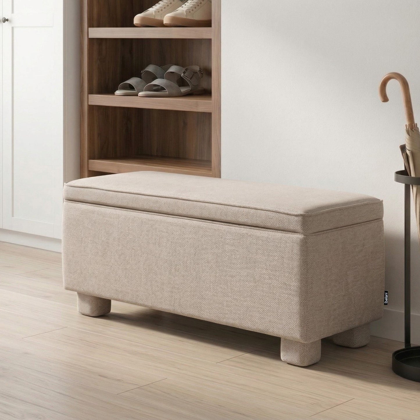 Storage Bench Beige Fabric Upholstery With Lift Top