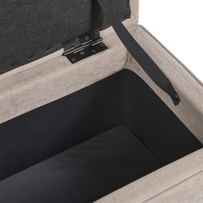 Storage Bench Beige Fabric Upholstery With Lift Top