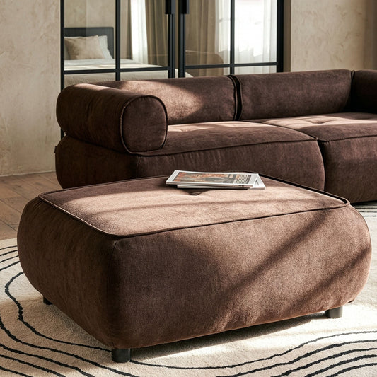 Ottoman Dark Brown Fabric Footstool Mid Century Modern