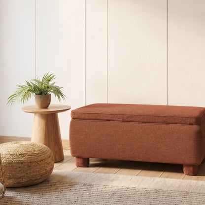 Storage Bench Lift Up Top Golden Brown Fabric Wooden Legs