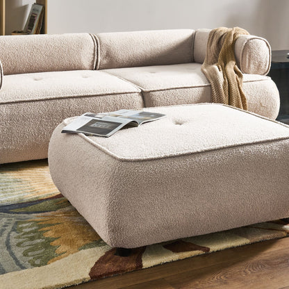 Beige Boucle Ottoman Square Footstool Mid Century Modern