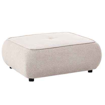 Beige Boucle Ottoman Square Footstool Mid Century Modern