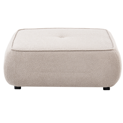 Beige Boucle Ottoman Square Footstool Mid Century Modern