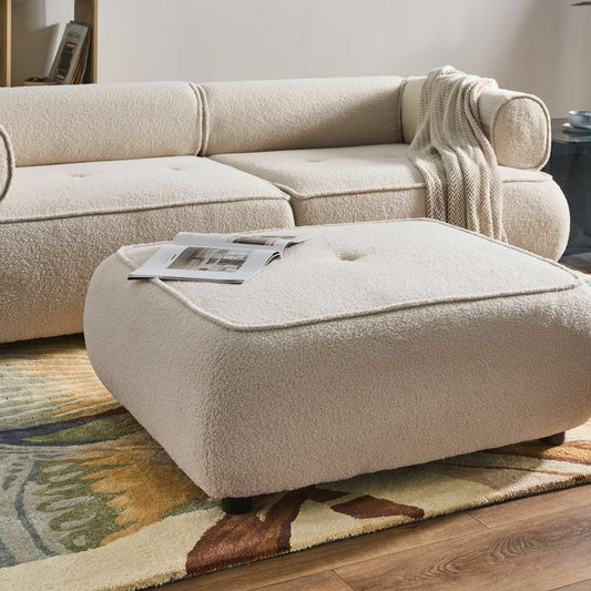 Ottoman Boucle Square Footstool Off-White Mid-Century