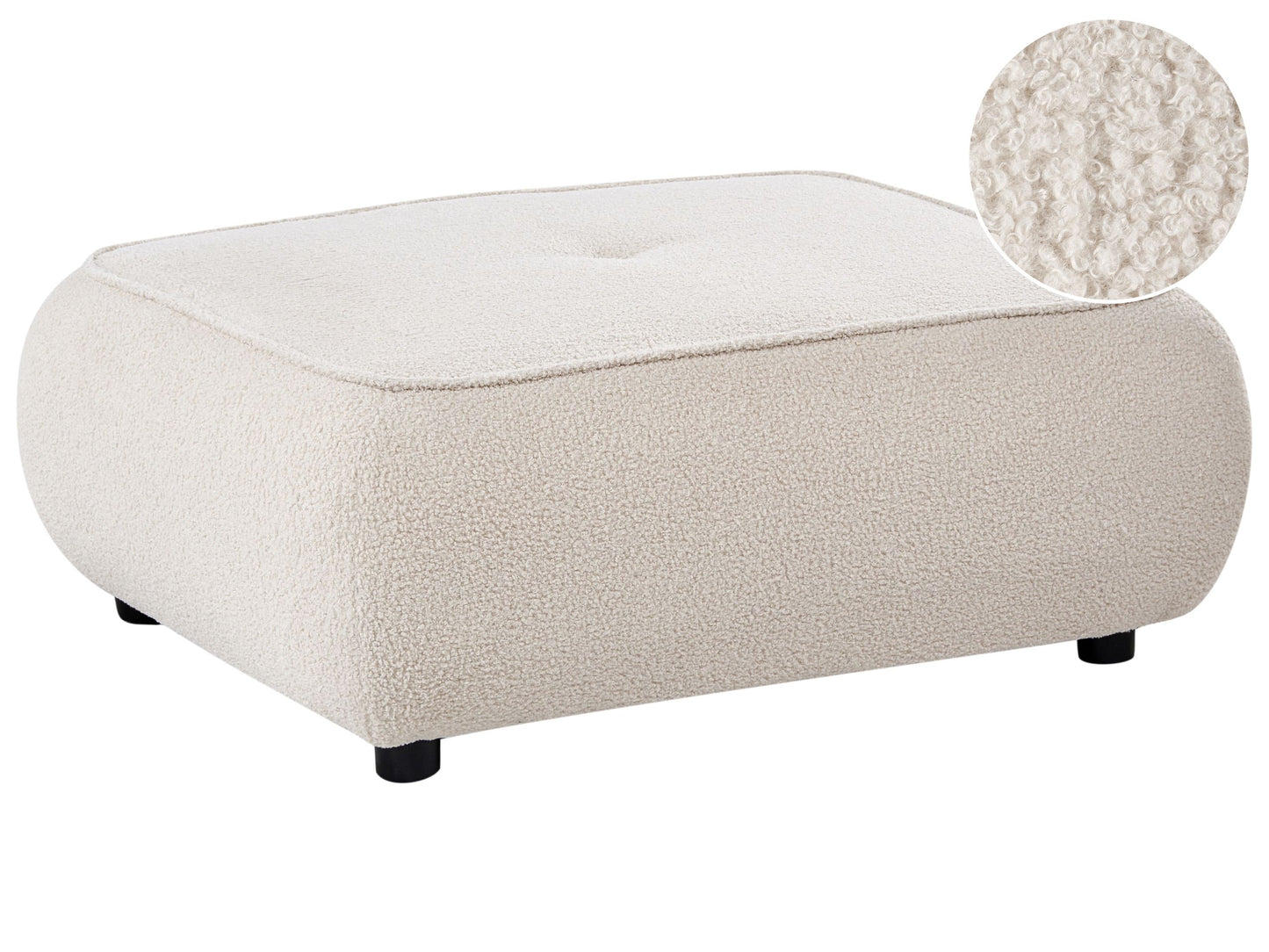 Ottoman Boucle Square Footstool Off-White Mid-Century