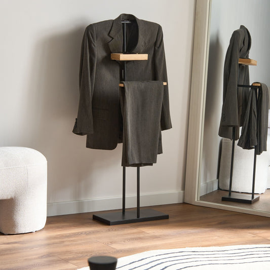 Coat Rack Black Steel 118cm Freestanding Shelves
