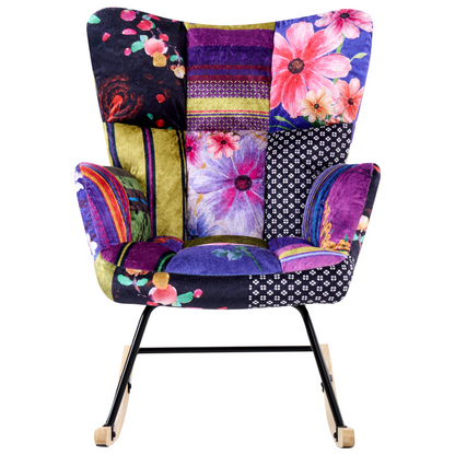 Velvet Rocking Chair Multicolor Tufted Biscuit Style Wood Legs