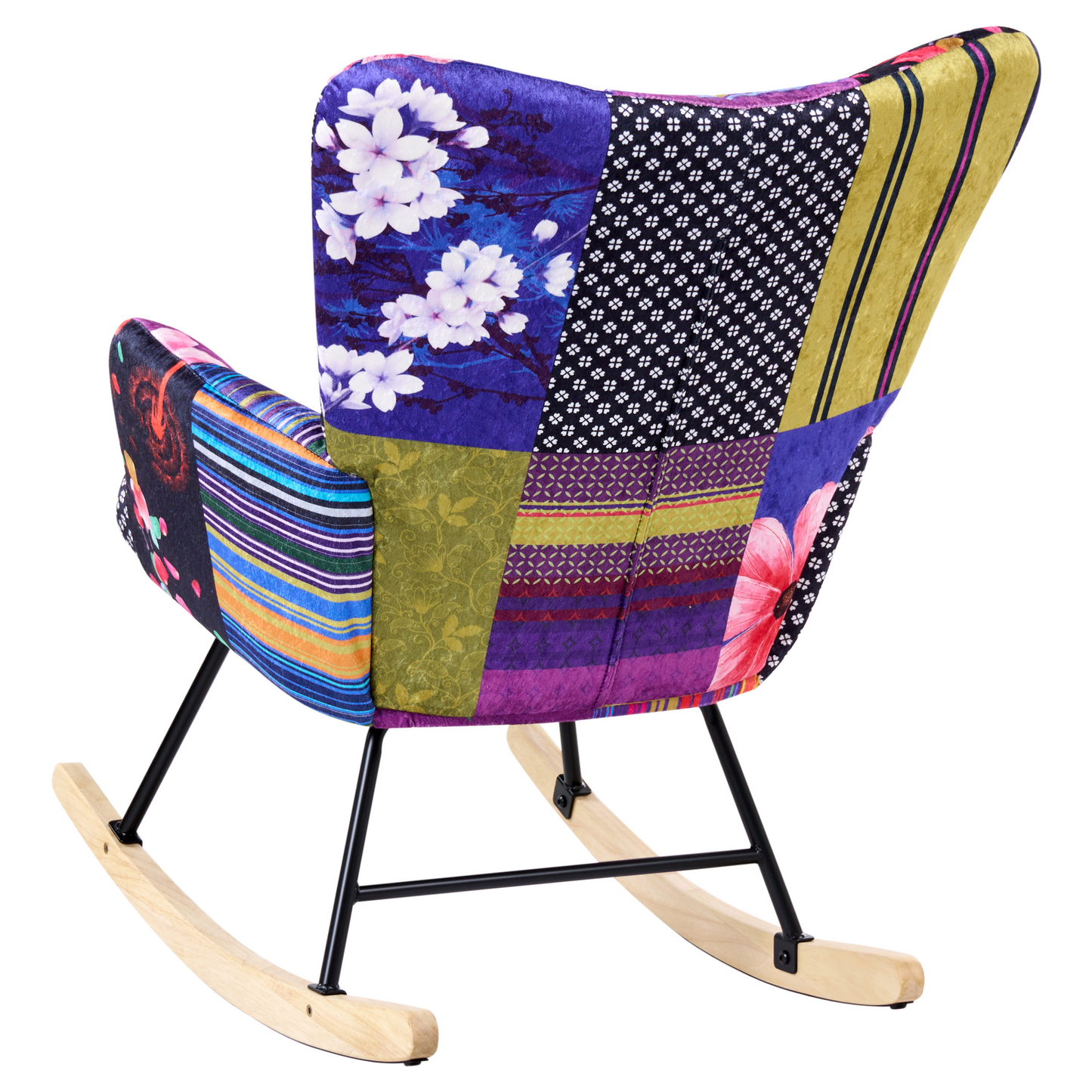 Velvet Rocking Chair Multicolor Tufted Biscuit Style Wood Legs